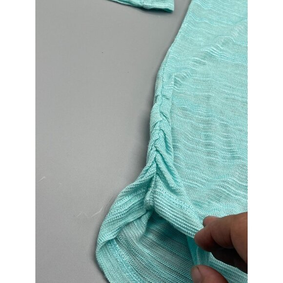 no boundaries 3/4 sleeve shirt green white lace sheer high low swoop neck m READ - Picture 5 of 12